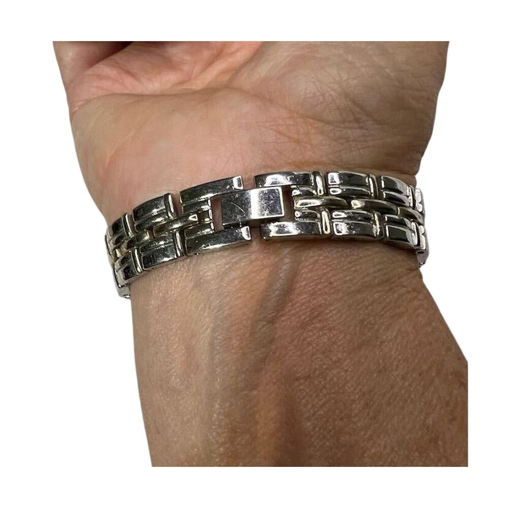 Watch Band Look  Bracelet Three Row Link Bracelet Stainless Steel 7.5 inches - Picture 2 of 5